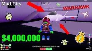 Getting the Warhawk ($4,000,000 fighter jet) in Roblox Mad City!