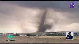 Fuertes lluvias y tormenta de granizo genera alarma en Madrid, España provocando cierre de aeropuert