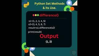 Exploring Python Set Methods 'difference()'  #python  #coding  #interview #pythontutorial