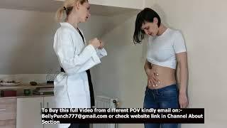 Classical belly punch fun training between a cute girl and her friend