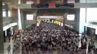 Река из людей в токийском метро в час пик - in the Tokyo subway