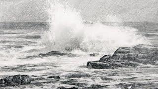 Pencil drawing seascape - Ocean Waves