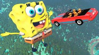 BeamNG.drive - Cars Jumping into Mouth of Spongebob and Patrick