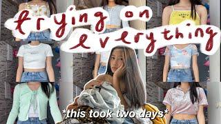 CLOSET CLEANOUT + trying on everything in my closet (declutter) ~brandy melville, forever 21, h&m