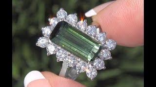 GIA Certified Yellowish Green Tourmaline & Diamond Ring 14k White Gold 5.77 TCW - C295