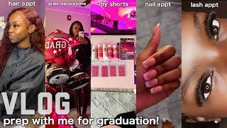 MAINTENANCE VLOG: prep with me for GRADUATION! | *hair, nails, lashes, DIY shorts, & MORE!*