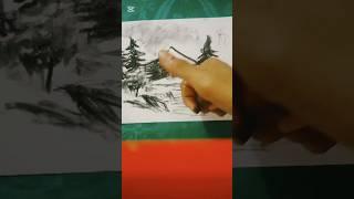 scenery mountain sketch with charcoal #drawing #jishan #sketch