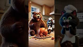 Bear eats kitten's chicken #cartoon #animation #cat #trending #shortsfeed #aiimages