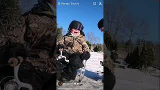 dad and son pull chairs out ice fishing original video