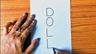 VERY EASY Doll Drawing | How to Draw a Doll Using The Word DOLL | Doll Word Turn into Drawing