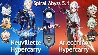 NEW Spiral Abyss 5.1! C0 NEUVILLETTE HYPERCARRY x C0 ARLECCHINO HYPERCARRY | Floor 12 Genshin Impact