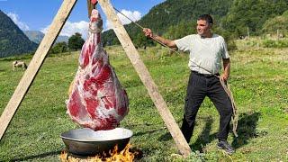 Rustic Cooking of a Huge KFC Leg! Village Gastronomy