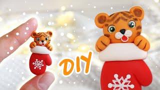 DIY Tiger pin. How to make a clay baby tiger. Polymer clay tutorial.