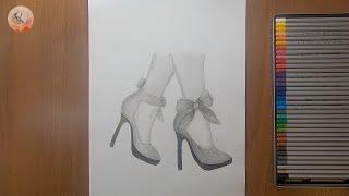 Как нарисовать туфли /  туфли на высоком каблуке / How to draw high-heeled legs