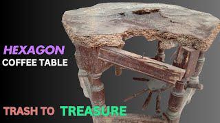 TRASH TO TREASURE || FURNITURE RESTORATION// TRANSFORMATION OF HEXAGON COFFEE TABLE