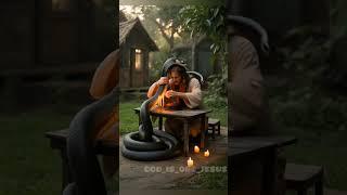 The snake is happy because Jesus celebrated its birthday… now it's hugging Him with love. ️️