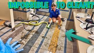 Professional tile cleaners VS Public bathroom floors! First cleaning ever!!! #omg #cleaning