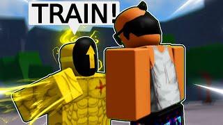 GOLDEN ARROW TRAINS JUN IN THE STRONGEST BATTLEGROUNDS.. (Roblox Funny Moments)