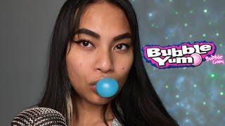 ASMR Bubble Yum Gum Snapping Popping, Blowing Bubbles, Cotton Candy Flavor