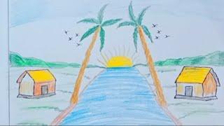 how to draw village scenery || easy drawing || beautiful scenery || ashiq art