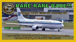 RARE RARE RARE!!! Democratic Republic of the Congo Boeing 737 at ZRH (WEF 2025/with live ATC)