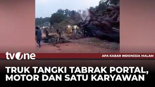 Truk Tangki di Lampung Tabrak Portal hingga Terguling Gegara Rem Blong | AKIM tvOne