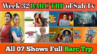 Sab Tv Barc Trp Report of Week 32 : All 07 Shows Full TRP || TMKOC, Maddam Sir, Wagle Ki Duniya...