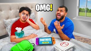 Little Brother Is Too SICK To Go To School.. (FORTNITE!)