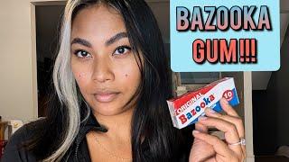 ASMR Chewing Bazooka Bubble Gum With Dubble Bubble , Blowing Bubbles , Chewing Sounds