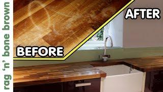How To Remove Stains, Re-finish & Oil Wooden Kitchen Counter Worktops