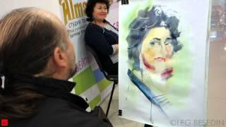 Quick watercolor portrait of alla prima in real time 10 min ©BESEDIN 30.12.2014