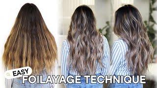 How to Balayage Dark, Long, and Thick Hair - Foilayage Hair Technique (NEW Method!)