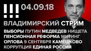 Владимирский стрим (04.09.2018) Выборы,  Путин,  Медведев,  пенсионная реформа,  митинг