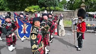 5 SCOTS & 4 SCOTS and 2 SCOTS Pipes & Drums march to Holyrood House to welcome King Charles, 2/7/24