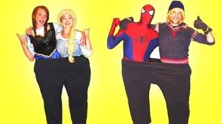 Spiderman vs Frozen Elsa Twin Challenge! Pink Spidergirl, Anna & Kristoff, Maleficent & Joker 2