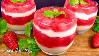 DELICATE DESSERT Vanilla Cream With Strawberries GelatinFree NoBake NoCream LudaEasyCook pannacotta