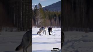 Majestic Snow Alpha Black Wolf Leads the Snow White Wolf Pack | Stunning Winter Wildlife