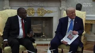 At Trump, Ramaphosa White House meeting, Trump scolds NBC reporter over Qatar plane question