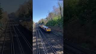 GBRf 66799 + 66760 Going By St Johns Woking, UK (Double 1 Tone Horn)