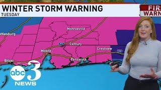 Rare Gulf Coast winter storm expected to bring at least 1-3 inches of snow