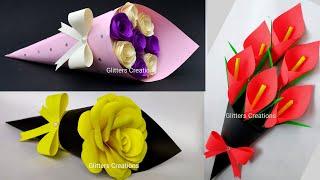 3 DIY Paper Flower BOUQUET/Birthday Gift ideas/Flower Bouquet making at Home