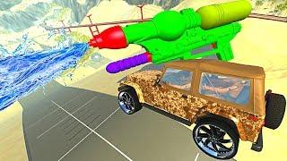 BeamNG.drive - Dirty Cars Jumping through Water (Giant Water Gun)