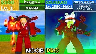 Beating Blox Fruits as Akainu! Magma Noob to Pro Lvl 1 to Max Full Mink v4 Awakening!