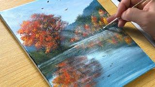 How to Draw a Autumn Lake / Acrylic Painting for Beginners