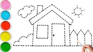 Beautiful House Drawing, Painting and Coloring for children| How to Draw House