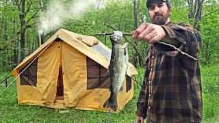 Camping and Fishing in the Rain & Wind in the RBM Panda Medium Inflatable Tent