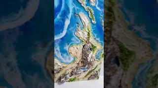 Ocean, island, sea, mountains resin painting. Resin wall art. 3D volume painting. Seascape,landscape