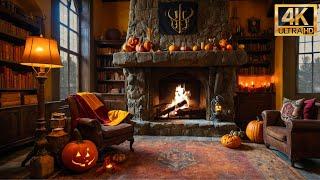 "Halloween Ambience in Gryffindor Common Room | Harry Potter Vibes with Fireplace & Wind Sounds"