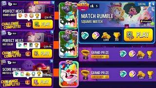 (3 Solo+1 Social Match Rumble) Bombs Away+Rainbow/ Match & Hatch Super Sized/ Hot Color+Bombs Away