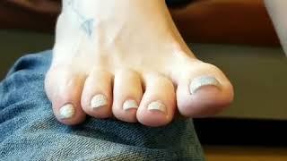 Under her Toes Wiggling her Big Toes with Silver Nails